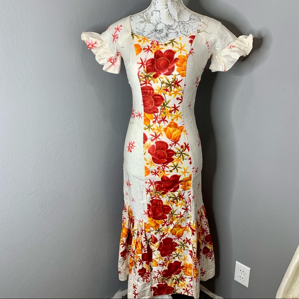 Vintage Hawaii Dress Tropical Fitted Mermaid Sz 8 - Picture 1 of 7